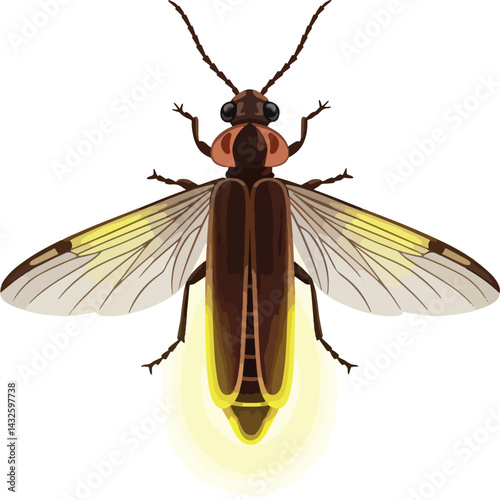 Glowing Firefly Vector Illustration on White Background.