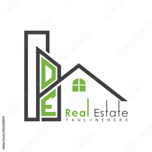 initial monogram logo for real estate with Home and Building shape creative design.	