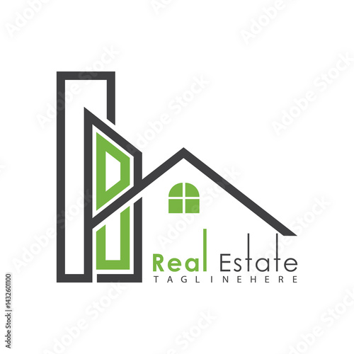 initial monogram logo for real estate with Home and Building shape creative design.	