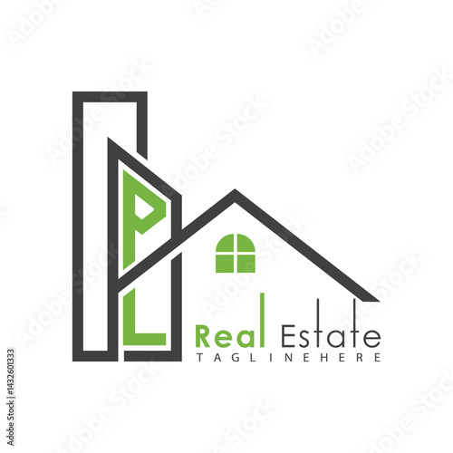 initial monogram logo for real estate with Home and Building shape creative design.	