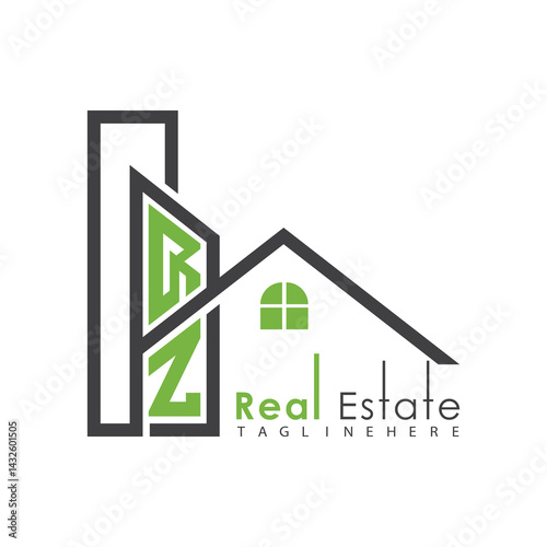 initial monogram logo for real estate with Home and Building shape creative design.	
