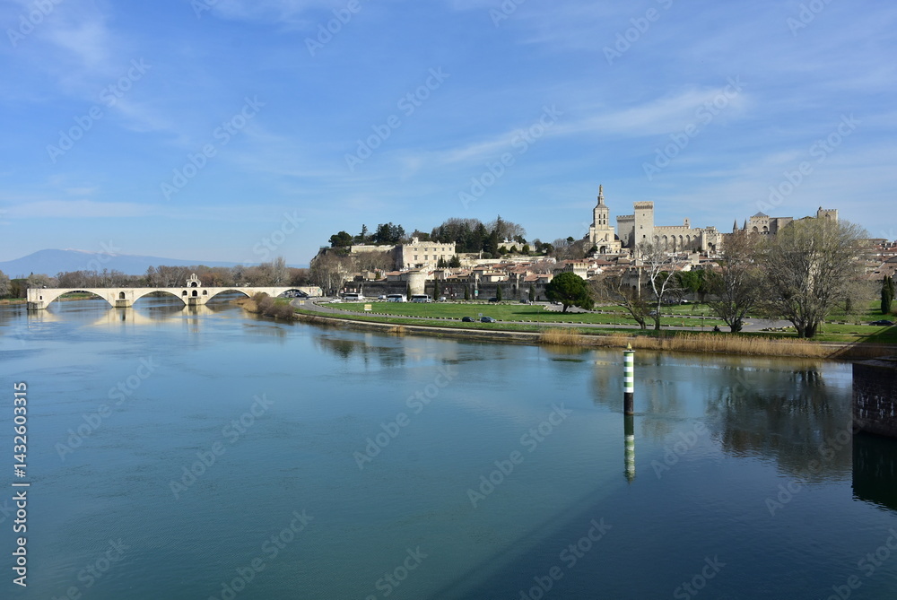 Fototapeta premium bridge over river Rhone in town Avignon,France