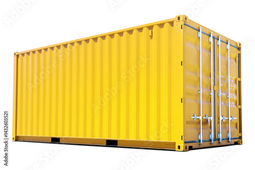 Yellow Shipping Cargo Containers isolated on White Background. Handling of Logistic Transportation Industry. Shipping Import-Export. Distribution Warehouse Port. Logistics Container Ships	
