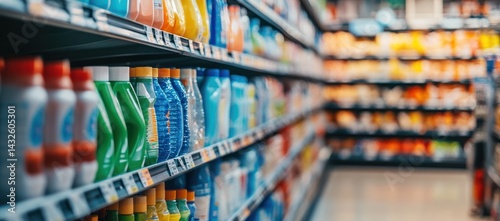 Vibrant Supermarket Aisles: A Colorful Display of Cleaning Products