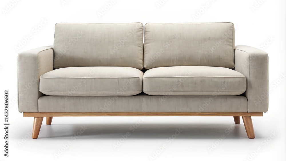 Obraz premium Elegant twoseater sofa with light beige upholstery and wooden base