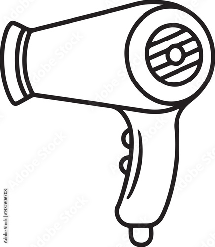 hairdryer line art, black outline, vector and illustration, coloring book page line art drawing