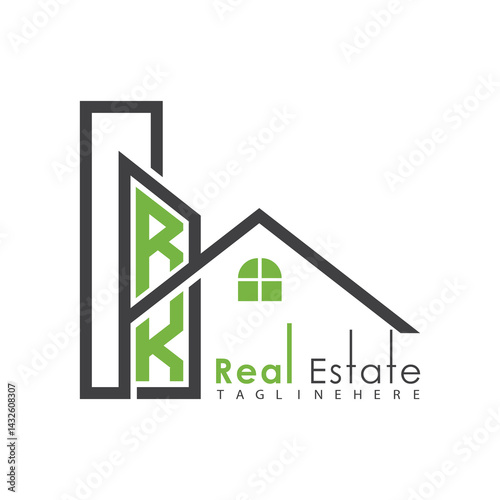 initial monogram logo for real estate with Home and Building shape creative design.	