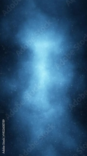 Artistic dark blue cloudy sky with random flying and falling blurred particles loop vertical background.