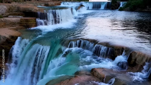 Serene waterfall cascading over rocky cliffs in a natural landscape  