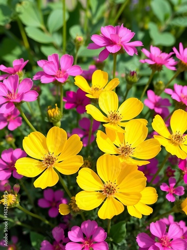 Radiant Yellow and Pink Flowers Creating a Stunning Contrast