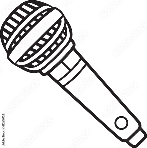 microphone line art, black outline, vector and illustration, coloring book page line art drawing