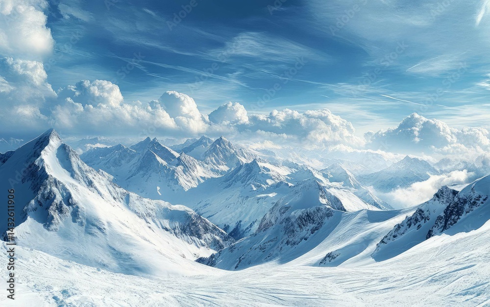 Obraz premium mountain landscape in the Himalayas, mountain, landscape, mountains, snow, sky, nature, alps, peak, travel, view, alpine, clouds, summer, valley, cloud, grass, panorama, green, forest, europe, high, r