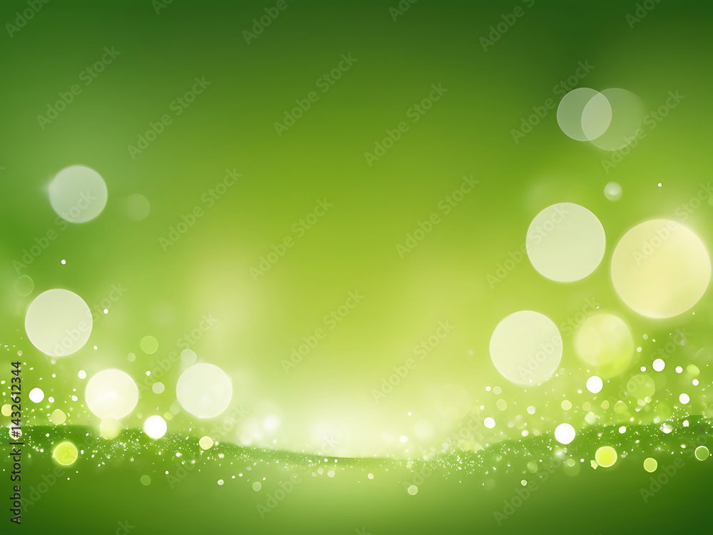 Obraz premium Green Abstract Bokeh Background with Light Sparkles – Modern Bright Defocused Texture AI