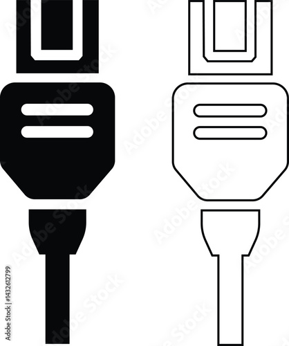 Set of usb cables Usb cable Icon. Charger cable set. Linear and silhouette Plug USB cable icon Vector set of usb computer universal connectors: micro, lightning, type A, C. Computer and mobile plugs