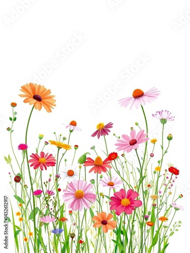 Colorful Array of Wildflowers Against a White Background