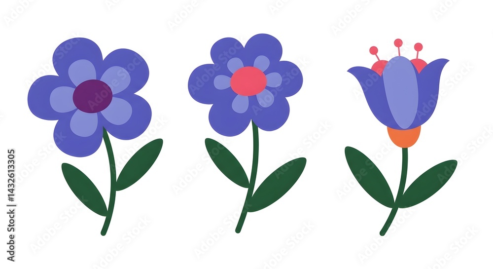 Pretty purple flowers in a whimsical illustration, perfect for springtime!