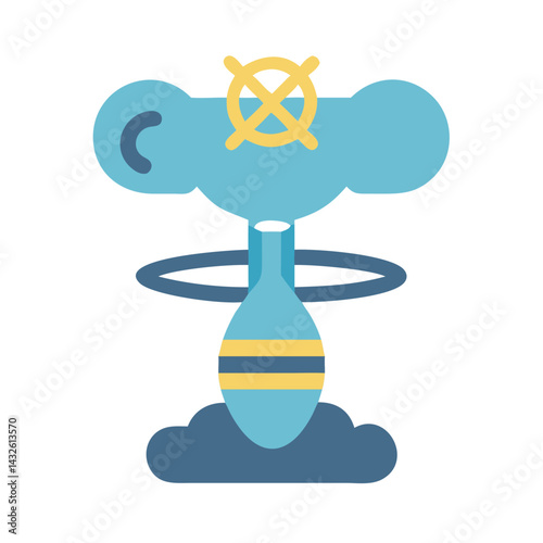 Stylized mushroom cloud icon with atomic symbol element