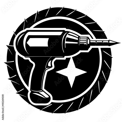 Vector silhouette of a drill with a cylindrical body and a rotating bit, sleek lines