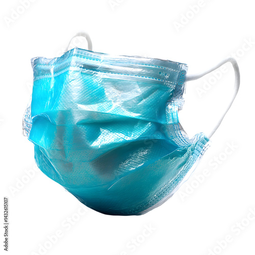 mask folded with elastic ear loops on white background 