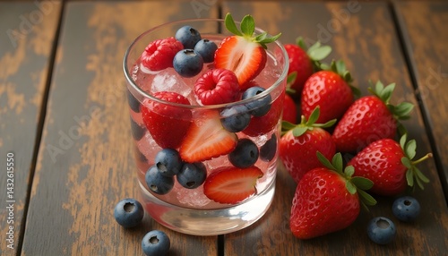 Refreshing berry infused water, perfect for a summer's day.  Strawberries, raspberries, and blueberries add a burst of flavor and color.