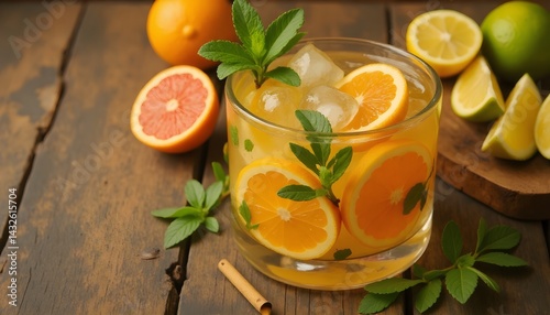 Obraz na płótnie Refreshing citrus beverage with ice and mint. A perfect summer drink! w salonie
