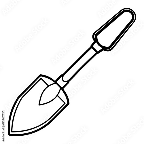Vector silhouette of a gardening trowel with a curved blade and a long handle  