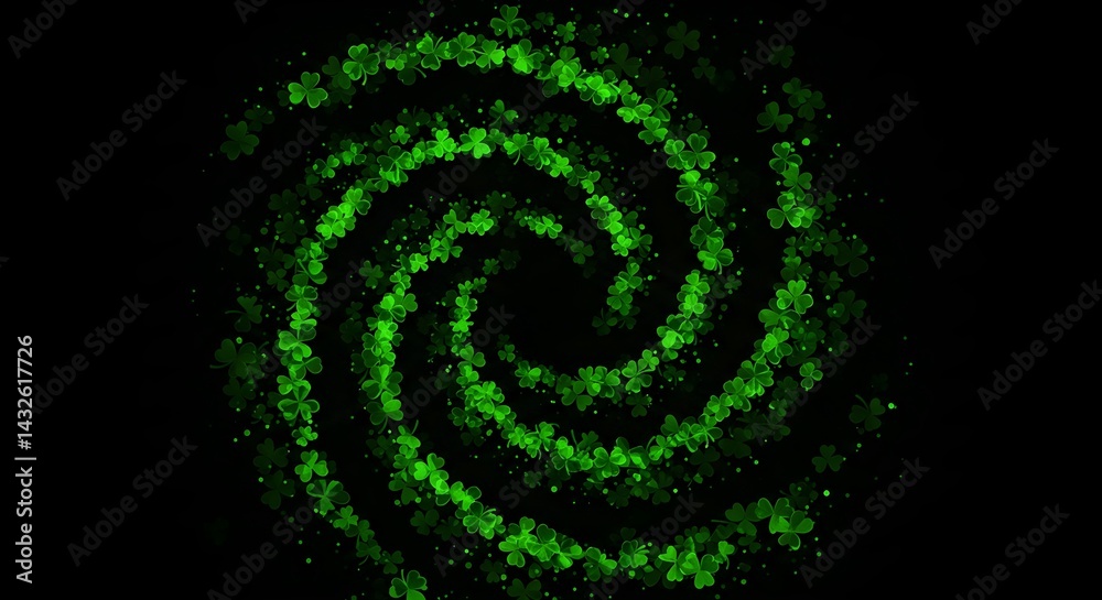 A mesmerizing swirl of shamrocks against a black background. Perfect for St. Patrick's Day!