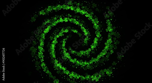 Obraz na płótnie A mesmerizing swirl of shamrocks against a black background. Perfect for St. Patrick's Day! w salonie