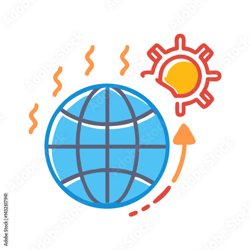 Global Warming Earth Globe with Sun Heat Illustration