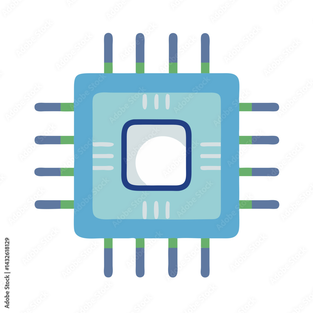 Stylized Isolated Blue Microchip CPU on a Black Background Stylized Isolated Blue Microchip CPU on a Black Background