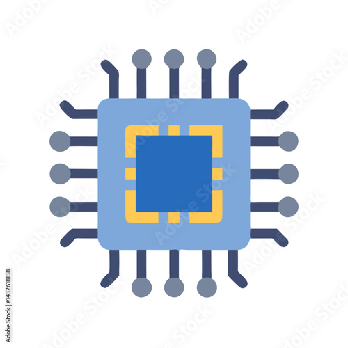 Blue and yellow stylized microprocessor computer chip icon