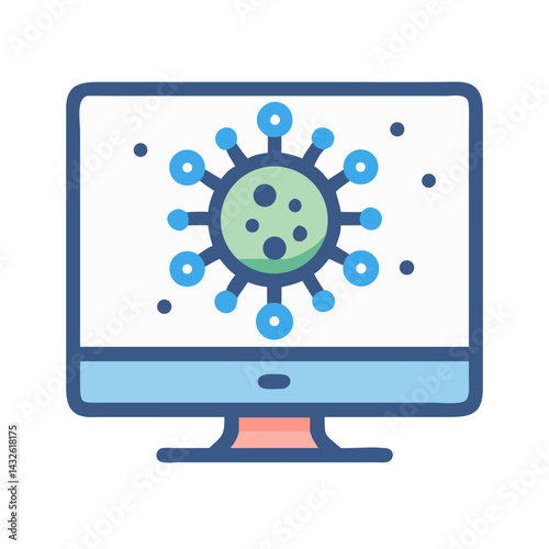 Virus on Computer Screen Icon, Coronavirus Pandemic Concept