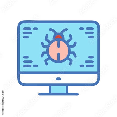 Software bug on computer screen icon with outline