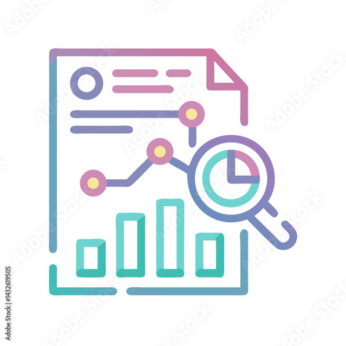 Analytics report icon: data visualization with magnifying glass