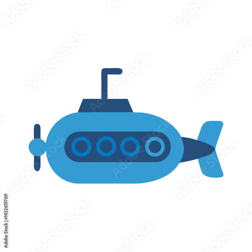 Simple Cartoon Submarine Illustration on Black Background