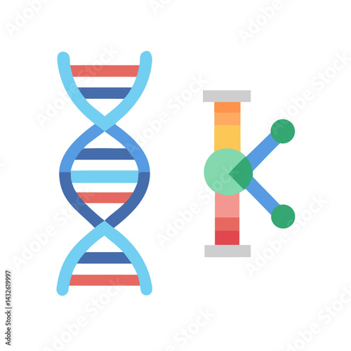 DNA and Neural Network: Genetic AI Concept Illustration