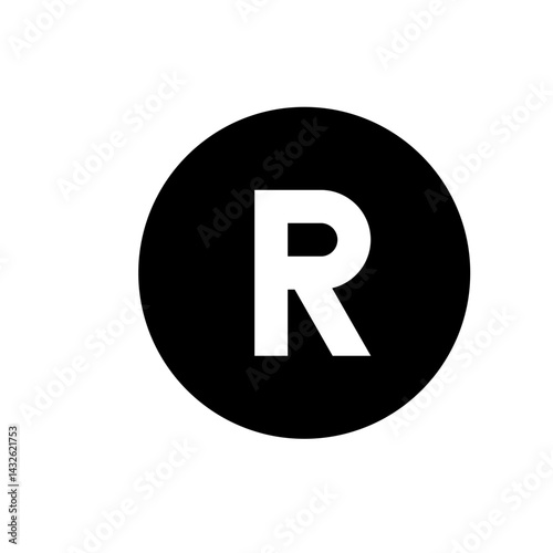 Letter r in white against a black circle creating a simple and modern graphic representation of the letter