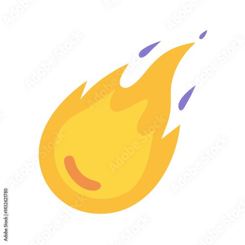 Cartoon Comet Illustration with Flames and Vapor Trails