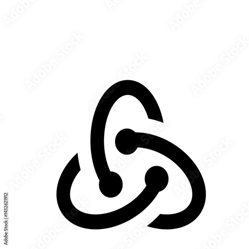 Abstract black geometric shape with three curved lines and circular connectors in a symmetrical design