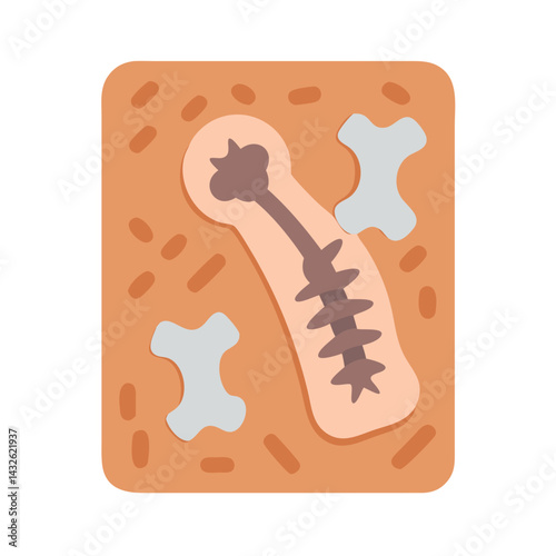 Cute fossil cartoon with dinosaurs and ancient bone
