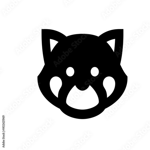Illustration of a stylized black red panda face with white cheeks and eyes on a white background