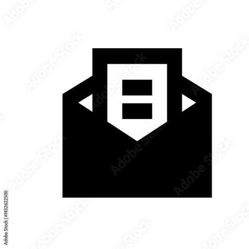Black and white envelope with a letter showing two horizontal lines inside the envelope design icon