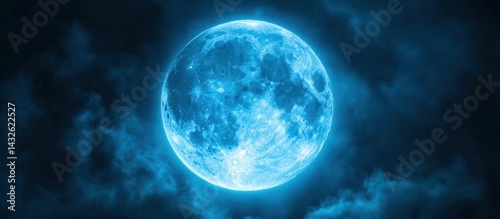 Mystical azure luminescence: An ethereal lunar sphere in a nocturne spectacle