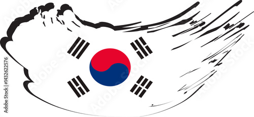 South Korea Map And Flag Brush Design Image