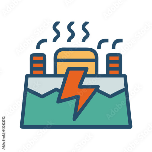 Colorful power plant icon generating clean energy design