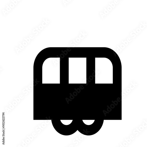 Simple black and white bus icon with rounded edges and three visible windows on its upper section