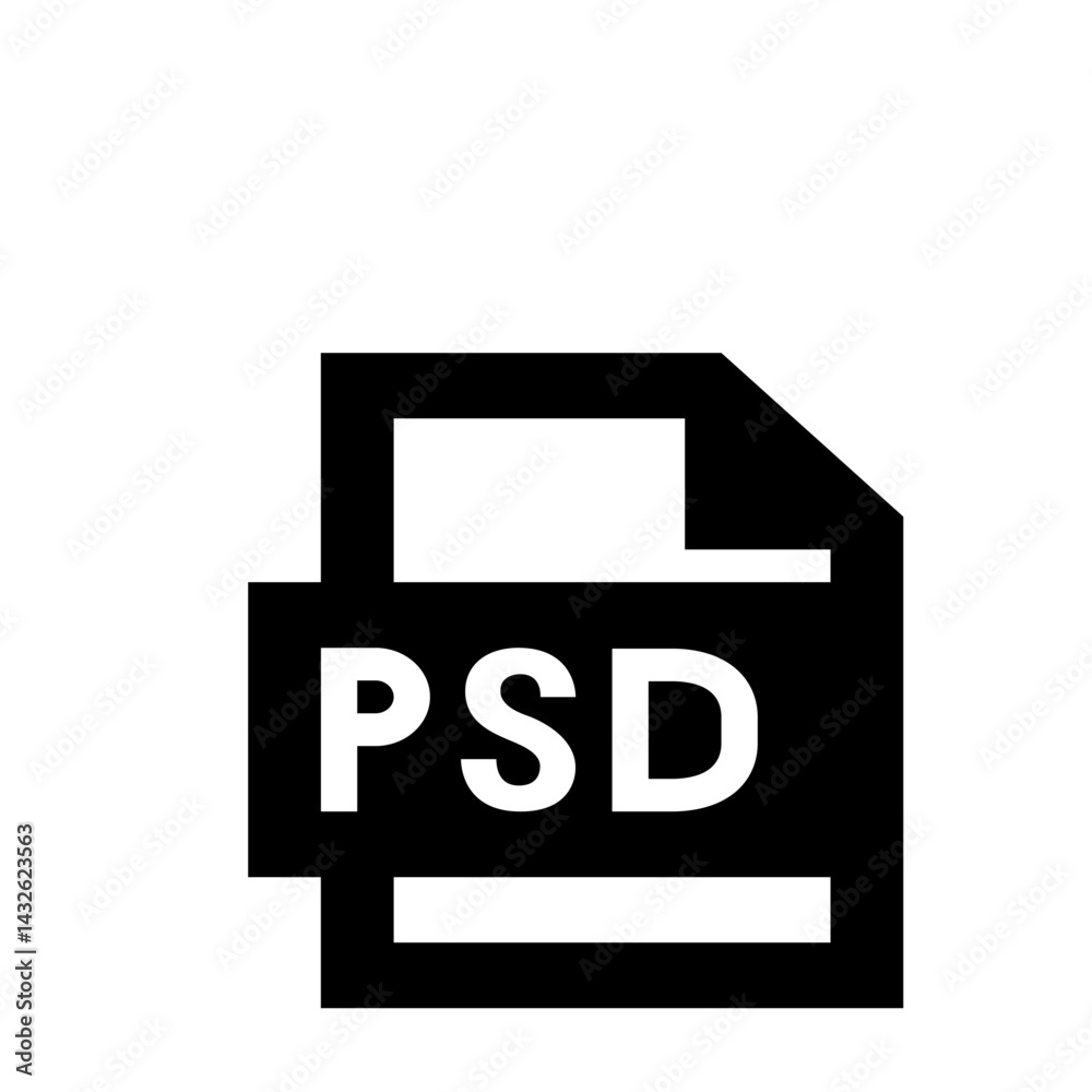 Black and white psd file icon with a folded corner representing a photoshop document file format type