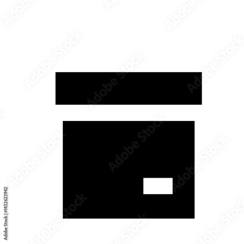 Abstract black and white composition featuring a rectangular shape and horizontal bars design element