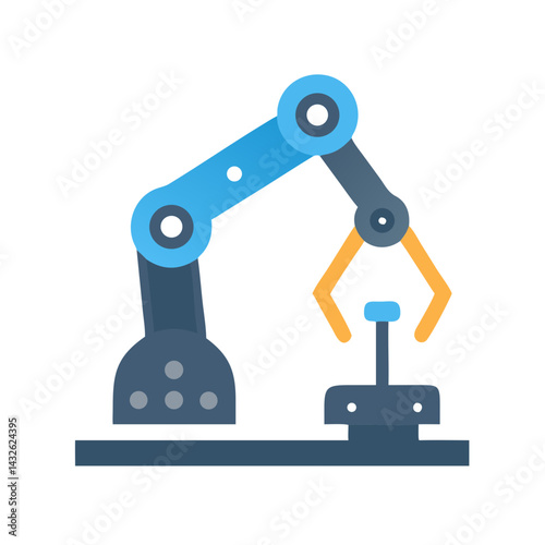 Blue Industrial Robot Arm Automation Technology Flat Icon