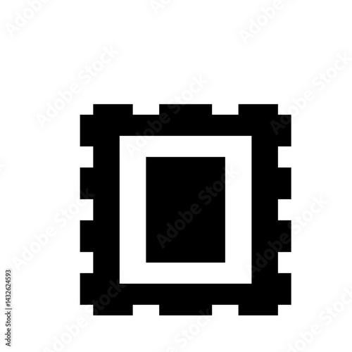Simple black and white pixel art illustration of a rectangular frame with a decorative border design
